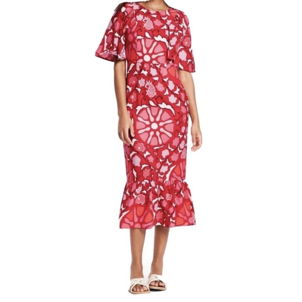 RHODE Zinnia Floral Midi Dress Women's Size‎ 14 Bell Sleeve Boho Resort